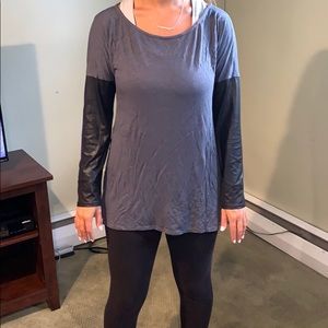 Gray long sleeve with fake leather sleeves